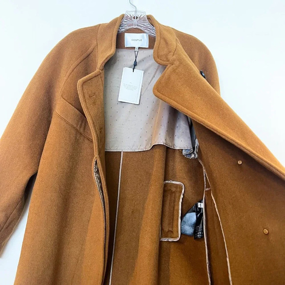 GESTUZ WolinaGZ Wool Blend Brown Felt Asymmetric Designer Trench Coat XS/S NWT - Picture 11 of 15